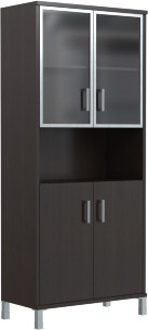 Шкаф высокий с малыми стеклянными дверьми в AL-рамке и глухими B 430.9 Венге Магия 900х450х2054